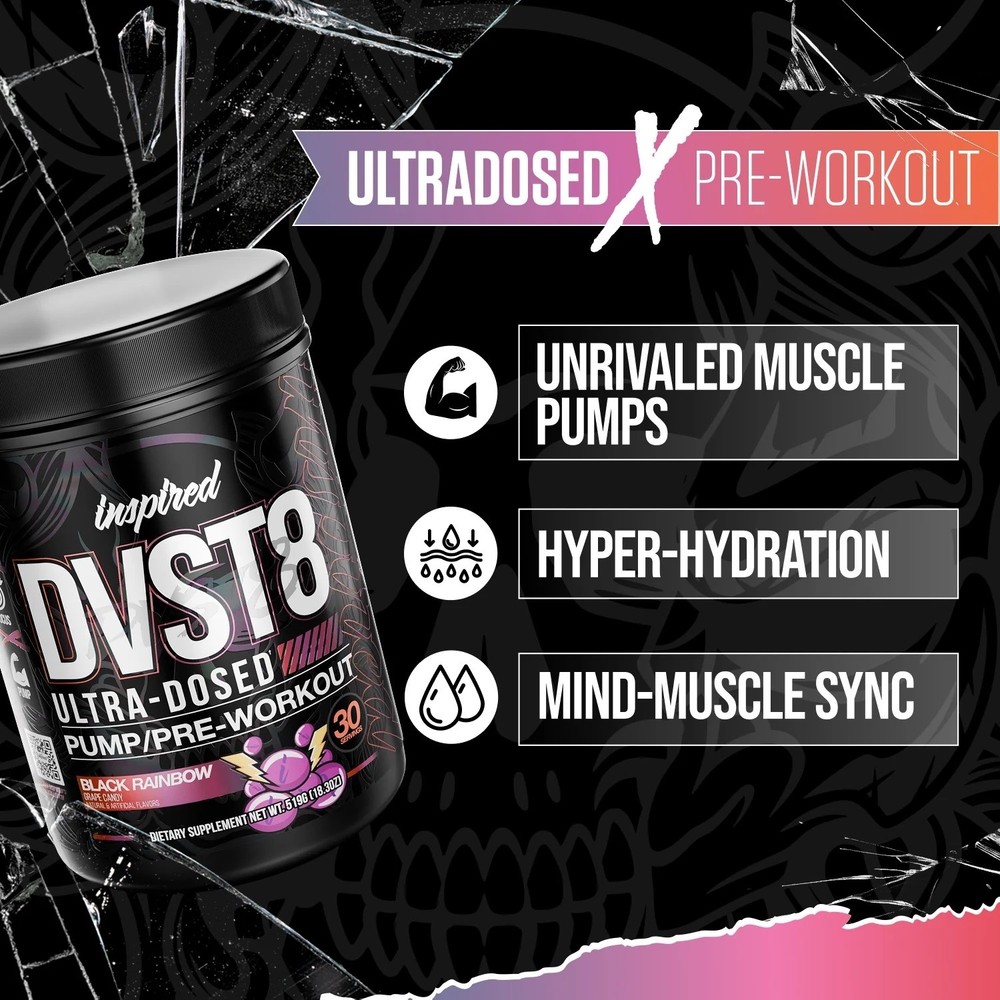 DVST8 ULTRA-DOSED PUMP/PRE-WORKOUT FORMULA Inspired Nutra Black Rainbow