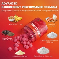 Creatine Monohydrate Gummies 5000mg, Sugar Free Vegan, 120 Count, with Beta-A…