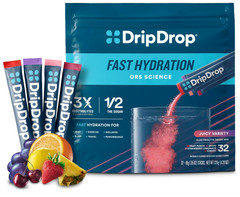 DripDrop Hydration Powder Packets, Electrolyte Drink Mix, Juicy Variety, 32 Stic