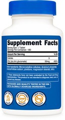 Nutricost Zinc Gluconate 50mg, 180 Tablets – Non GMO