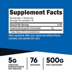 Creatine Monohydrate Powder – Blue Raspberry Flavor, 500g, Muscle Gain & Energy