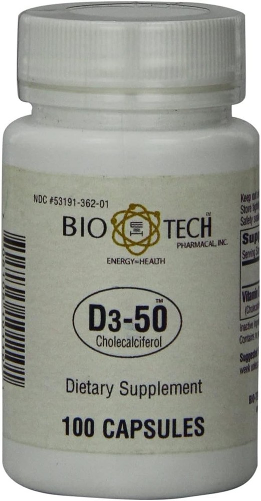 Bio-Tech Pharmacal D3-50 50,000 IU, 100 Capsules Ð All-Natural Supplement Ð Supp