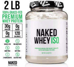 NAKED Whey Isolate, 30g Grass-Fed Protein, Zero Carb, Unflavored, 28 Servings