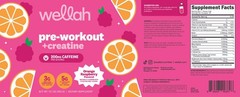 Wellah Pre-Workout + Creatine Powder (30 Servings) Orange Raspberry -3g Creatine