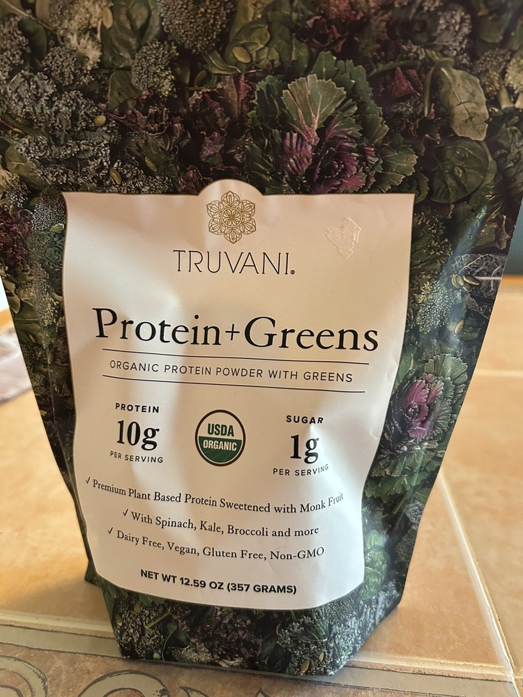 Truvani Plant Based Protein Plus Greens Organic Protein Powder 12.59oz
