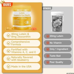 20mg Lutein + 4mg Zeaxanthin Gummies for Eye Health Support with Natural Flavor