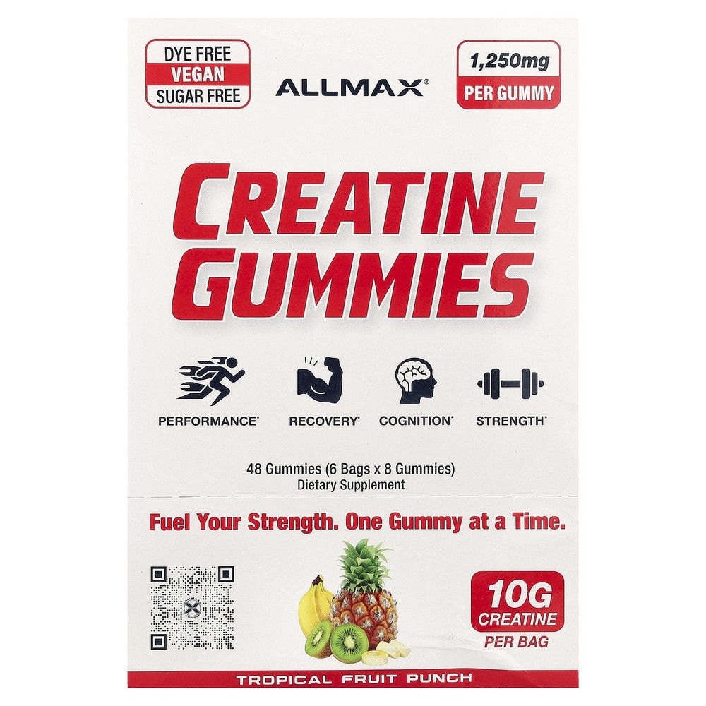 Creatine Gummies, Tropical Fruit Punch, 1,250 mg, 6 Bags, 8 Gummies Each