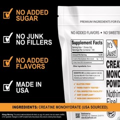 Pure Creatine Monohydrate Powder – 5g/Serving, Unflavored, 500g, Lab Tested, No