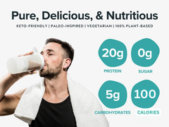 Organic Vegan Protein Powder- Vanilla,20g Protein-Only 5 Simple Ingredients 8 oz