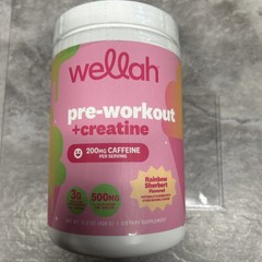 Wellah Pre-Workout + Creatine Powder (30 Servings) Rainbow Sherbert -3g Creatine