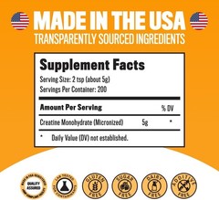 Micronized Creatine Monohydrate Powder 1kg 2.2lbs, 200 Servings Bulk Creatine