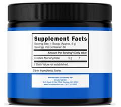 Creatine Monohydrate Powder 5000mg 5G Unflavored Muscle Energy Recovery 60 Servi