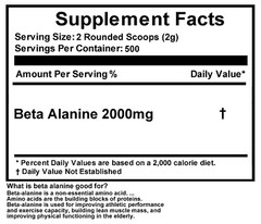 Beta Alanine Unflavored 2.2lb 100% Pure Powder 500 Servings KOSHER