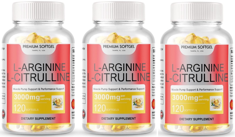 L-Arginine L-Citrulline Nitric Oxide Booster 3000mg 360 Softgels 90 Servings USA