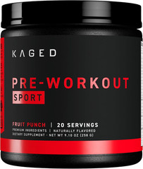 Kaged Sport Pre Workout Fruit Punch 20 Servings 188mg Caffeine Energy Boost