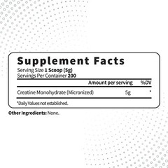 Type Zero Creatine Monohydrate Unflavored 1 KG 5000mg 5g Per Serving Microniz…