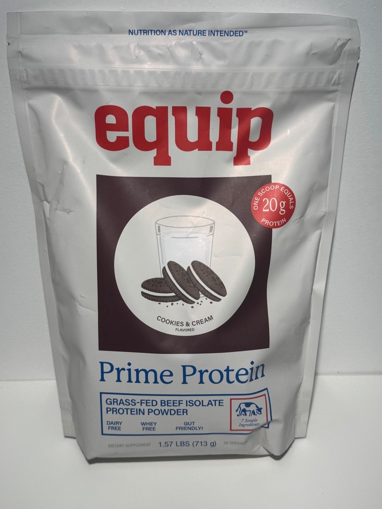 Equip Prime Protein Powder, Grass Fed Beef Isolate, Keto, Cookies & Cream Flavor