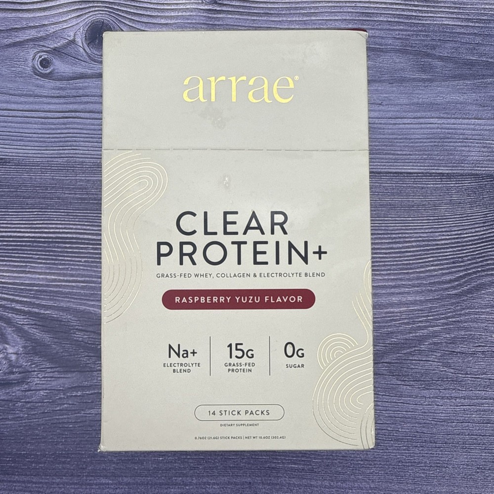 arrae Clear Protein+ Raspberry Yuzu, Grass-Fed Collagen, 14 Stick Packs EXP 7/27