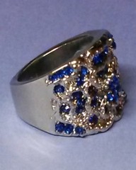 Silver Plate Blue and White Gemstone Flower Ring