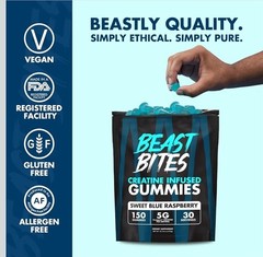 BEAST BITES Creatine Infused Gummies Sweet Blue Raspberry Vegan Gluten Free