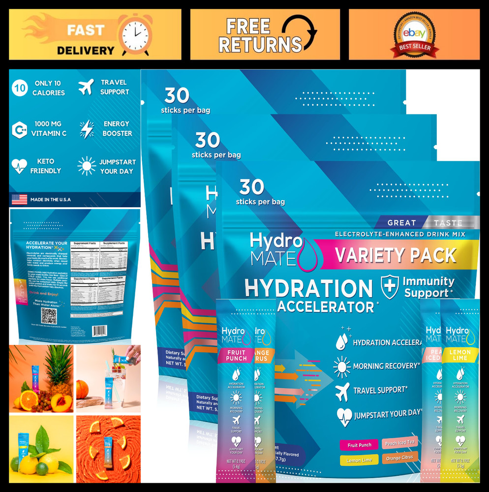 Electrolyte Powder Variety Pack – Bulk Hydration Packets, Low Sugar, 90 Count