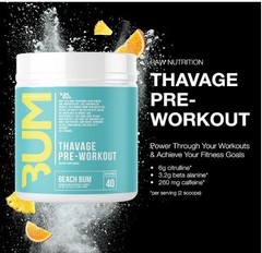 RAW Pre Workout Powder Thavage Beach Bum Sports Nutrition Supplement 40 Servings