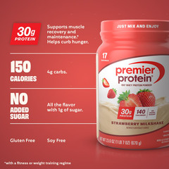 Premier Protein 100% Whey Protein Powder,Strawberry Milkshake,30g Protein,17 ser