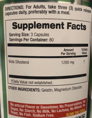 Beta Sitosterol 1200mg 240Caps GMO and Gluten Free