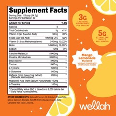 Wellah Pre-Workout + Creatine Powder (30 Servings) Mango Lemonade – 3g Creatine