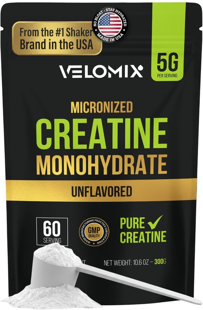 VELOMIX Pure Micronized Unflavored Creatine Monohydrate Powder 60 Servings