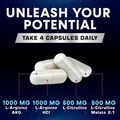 Nitric Oxide Booster Capsules L-Arginine Citrulline Pre Workout Muscle Support