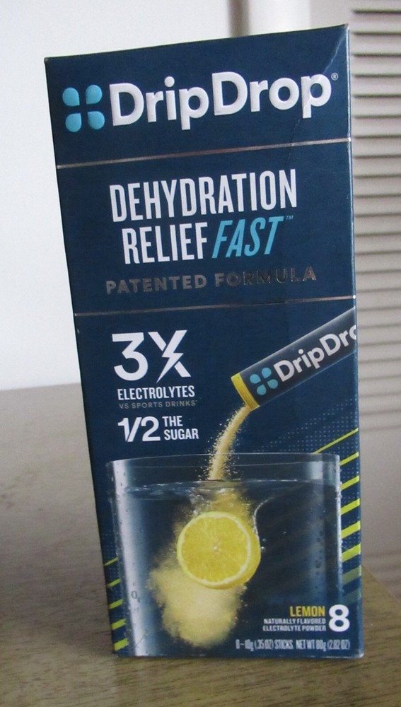 Drip Drop Electrolyte Dehydration Relief Fast 8 Powder Sticks Lemon Exp 09/26
