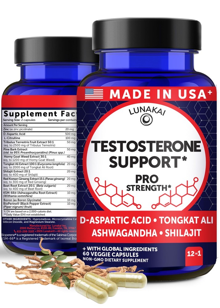 Potenciador natural de testosterona para hombres USA Made 60 Count (Pack of 1)