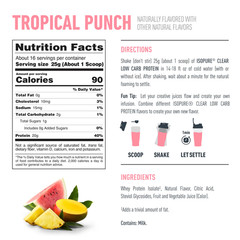 100% Whey Protein Isolate Powder Clear Low Carb Tropical Punch 20g 16 Servings