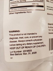 PURE L-ARGININE BASE POWDER by BULK SUPPLEMENTS – 2.2 POUND BAG (1kg)