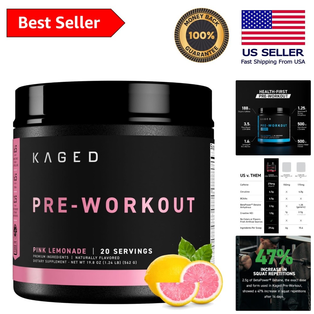 Pink Lemonade Pre Workout Powder | 274 mg Organic Caffeine – 20 Servings