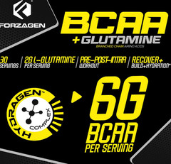 Forzagen BCAA Powder Glutamine 30 Serv Pre Post Workout Raspberry EXP 07/27