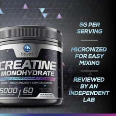 Creatine Monohydrate 5000Mg per Serving – Pure Micronized Creatine Powder Supple