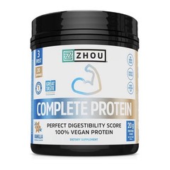 Zhou Complete Protein Vanilla 100% Vegan Protein, No Sugar Added (19.9oz)