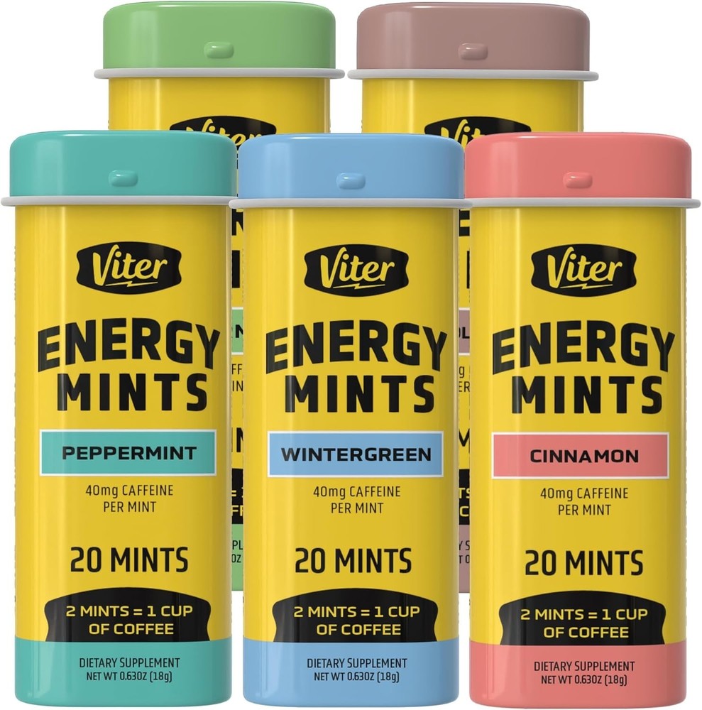 Viter Energy Mints 40mg Caffeine & B Vitamins -Sugar Free Variety Pack -5 Flavor