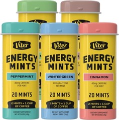 Viter Energy Mints 40mg Caffeine & B Vitamins -Sugar Free Variety Pack -5 Flavor