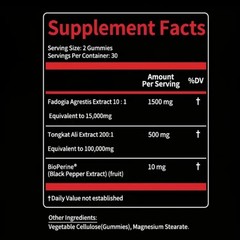 Fadogia Agretis Tongkat Gummies 2 Month Supply for Vigor Test Booster+ Endurance