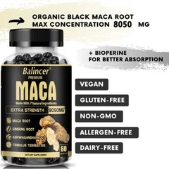 Organic Maca Root Extract 300mg, with Ashwagandha Root and Ginseng Root Vegan