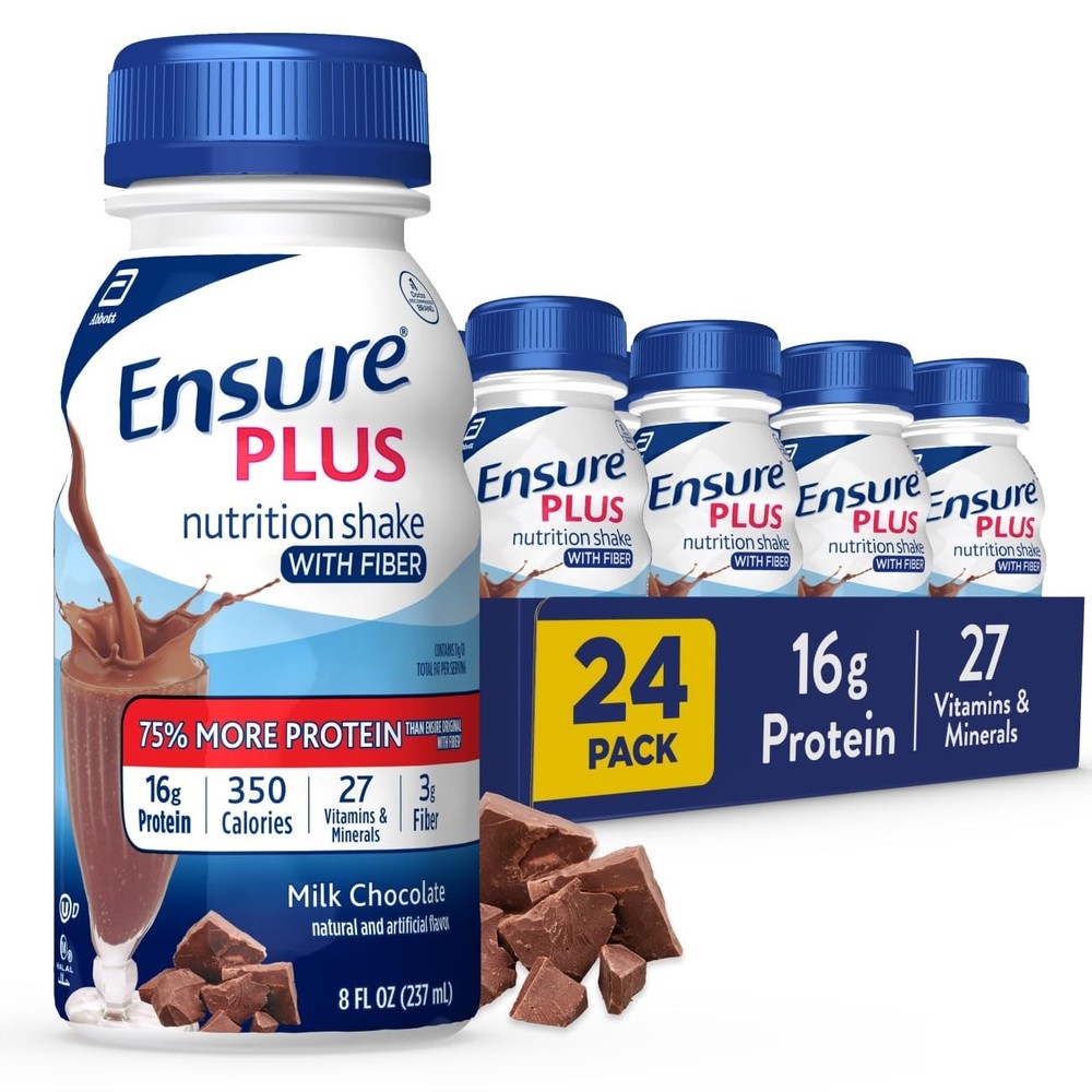 Ensure Plus Milk Chocolate 8 Fl Oz (Pack of 24), with Fiber