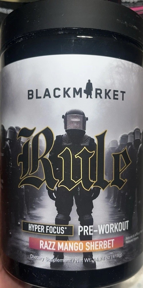 BlackMarket Rule Hyper Focus Preworkout 30 Servings Razz Mango Sherbet