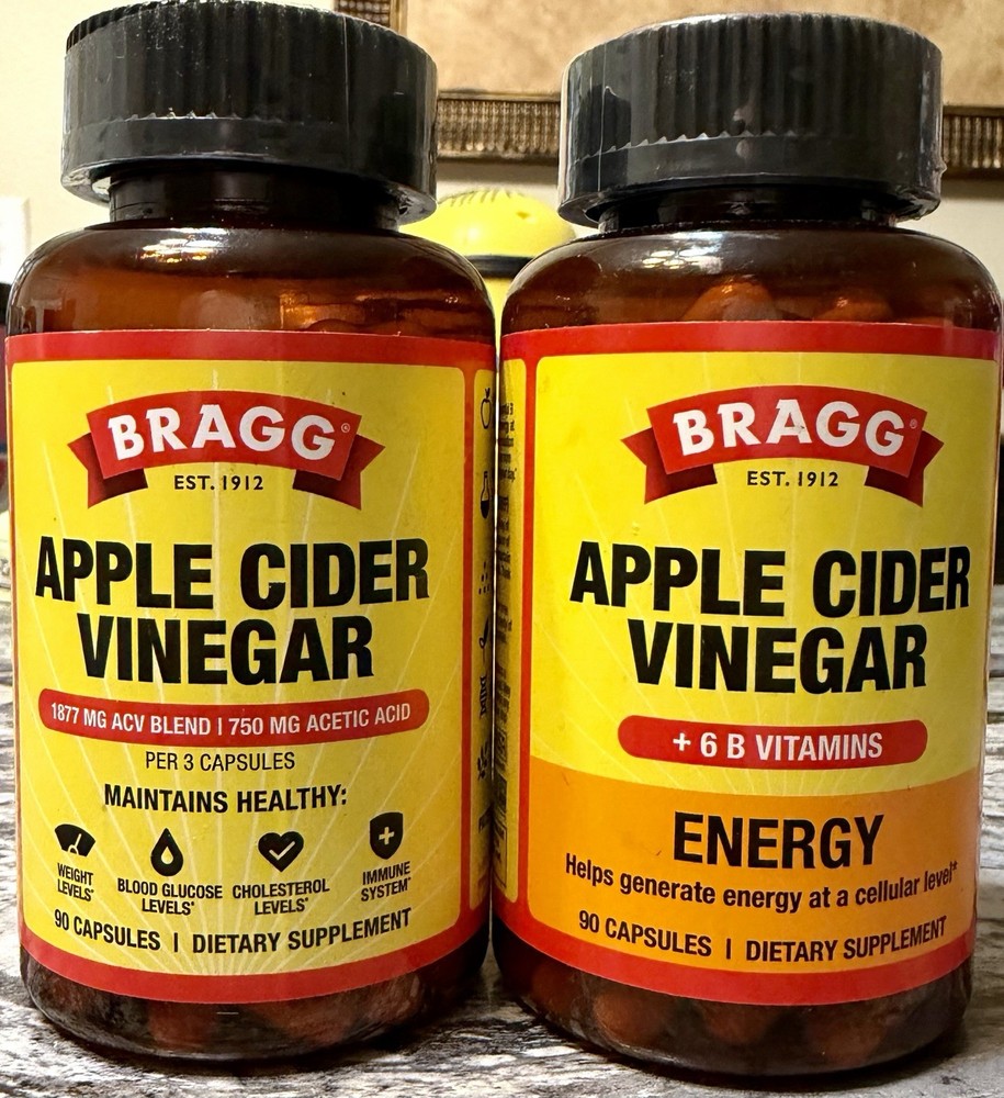 (2x) Bragg Organic Apple Cider Vinegar Capsules w/6 B Vitamin90ct Each FREE SHIP