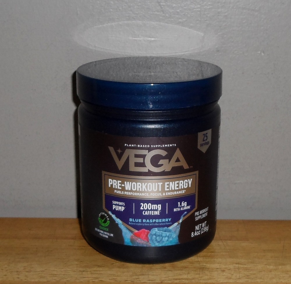 Vega Blue Raspberry Pre-Workout Energy Supplement 8.4 Oz. Powder 01/2027 *NEW*
