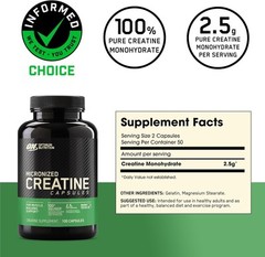 Pure Creatine Monohydrate Capsules by Optimum Nutrition – 100 Easy Swallow Pills