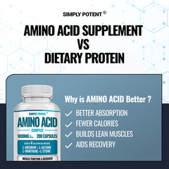 1800 mg BCAA Essential Amino Acid Complex | Energy & Muscle Recovery | 200 Caps