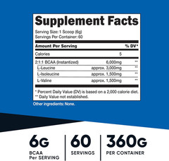BCAA Powder 2:1:1 (Unflavored, 60 Servings) – Vegetarian, Non-Gmo, Gluten Free,
